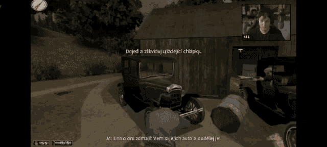a screenshot of a video game shows a man standing in front of a compass