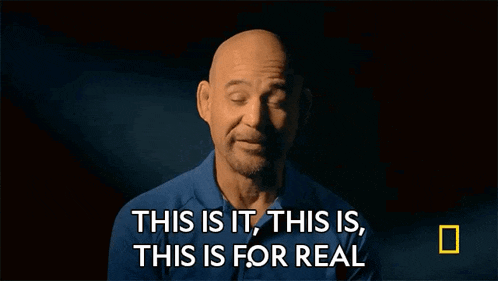 a bald man in a blue shirt says this is it this is this is for real