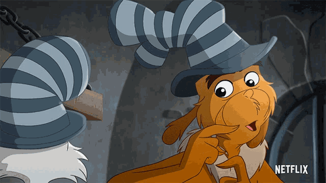 a cartoon cat wearing a striped hat with a netflix logo below it