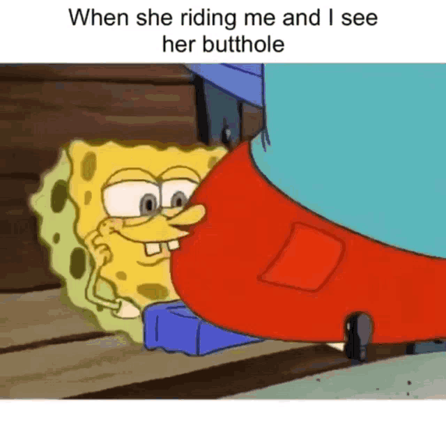 a cartoon of spongebob riding another cartoon character 's butthole