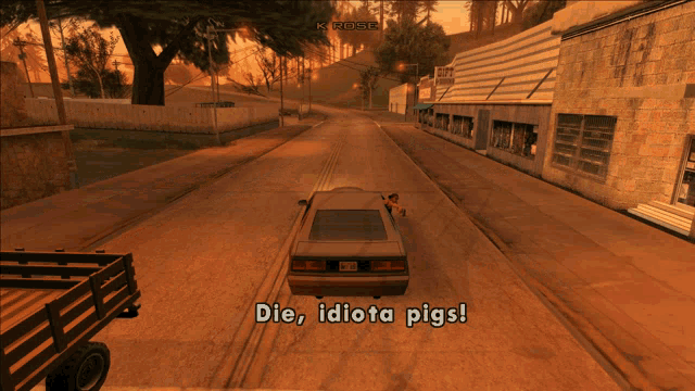a screenshot of a video game with the words die idiota pigs on the bottom