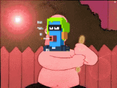 a pixelated cartoon of a man smoking a cigarette