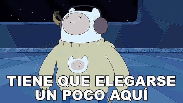 a cartoon character wearing headphones and a sweater that says tiene que llegarse un poco aqui