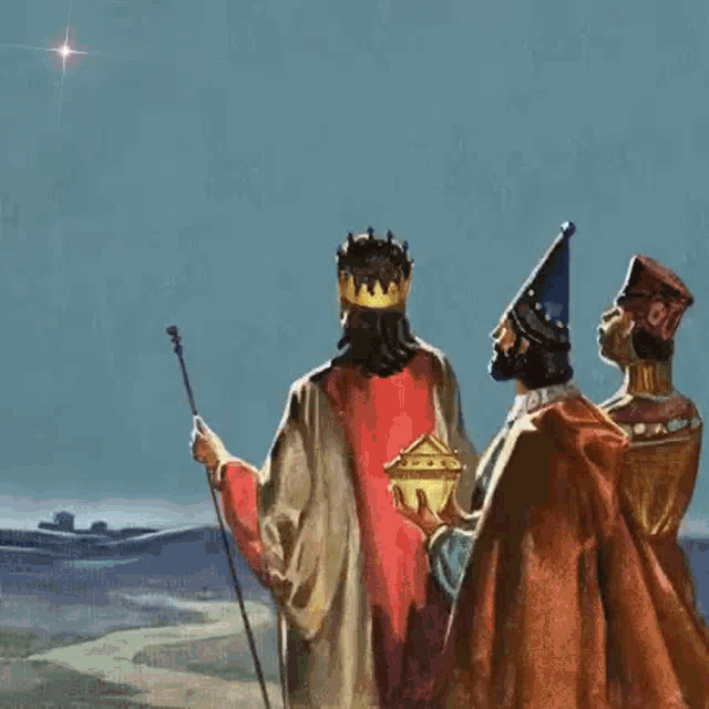 a painting of three wise men looking at the star