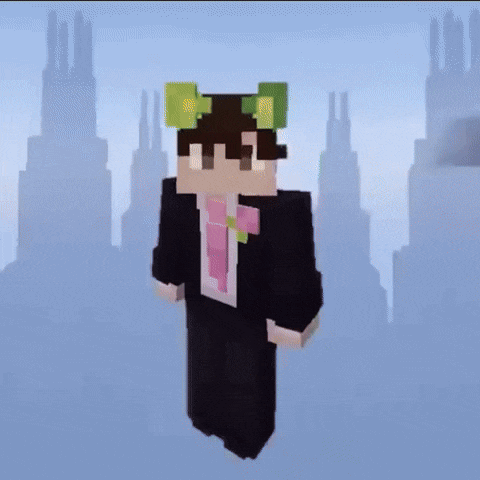 a minecraft character wearing a black suit and pink tie