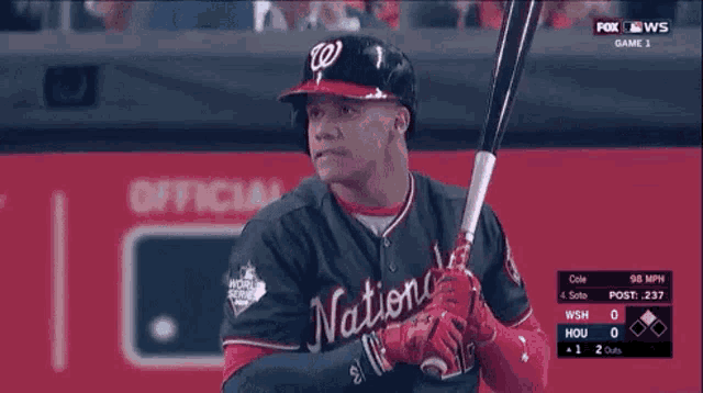 a baseball player wearing a helmet is standing on a baseball field .
