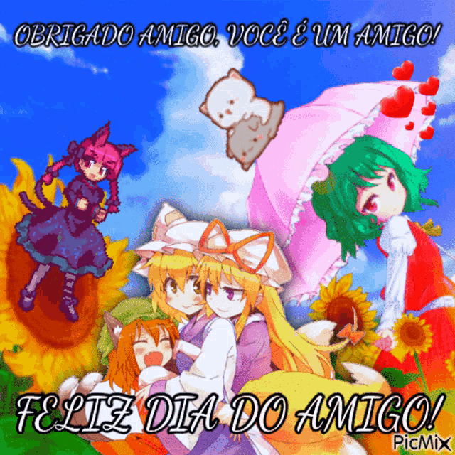 a picture of anime girls with the words feliz dia do amigo on the bottom