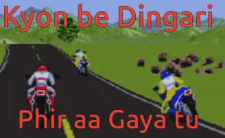 a video game called kyon be dingari shows two motorcycle riders on a road