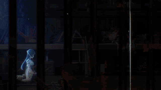 a blurred image of a room with a few objects on shelves