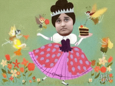 a cartoon of a woman in a princess dress holding a cake