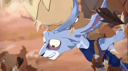 a cartoon rabbit with a cowboy hat on flying through the air