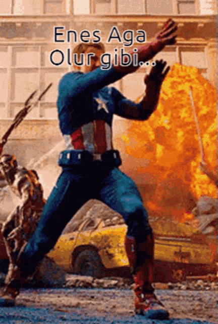 a picture of captain america with the words enes aga olur gibi on the bottom
