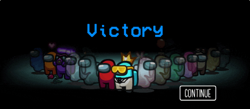 a group of among us characters are standing in a dark room with the words victory above them