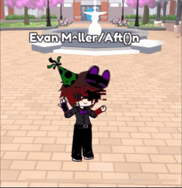 evan miller / afton is standing in front of a fountain in a park