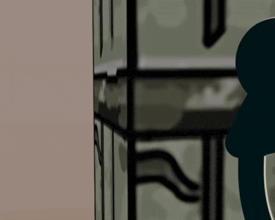 a silhouette of a person standing next to a wall