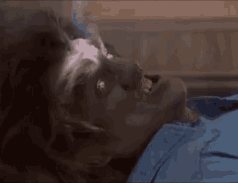 a man is laying on a bed with his eyes closed and smoke coming out of his mouth .