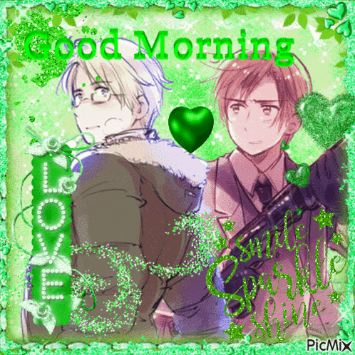 a picture of two anime characters with the words good morning love