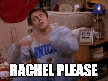 a man wearing a knicks sweatshirt is sitting on a couch and says rachel please .