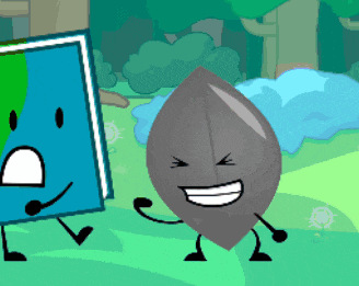 a cartoon leaf is smiling in front of a blue book