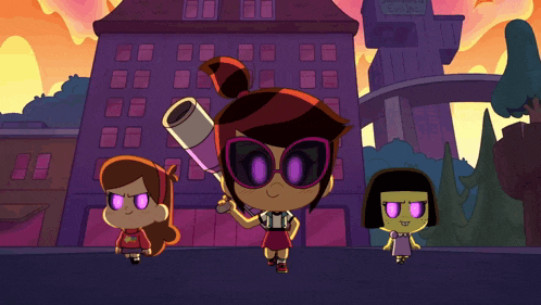 a cartoon character holding a telescope in front of a building that says " gravity falls "