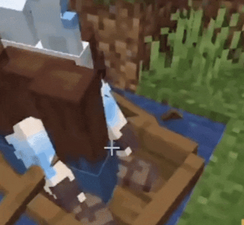 a person is standing in a wooden boat in a river in a minecraft game .