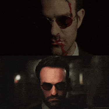 a close up of a man 's face with the words daredevil shots below it