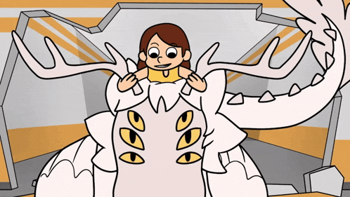 a cartoon drawing of a girl standing next to a monster