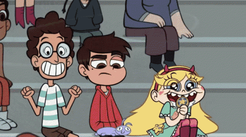 a group of cartoon characters are sitting on the bleachers