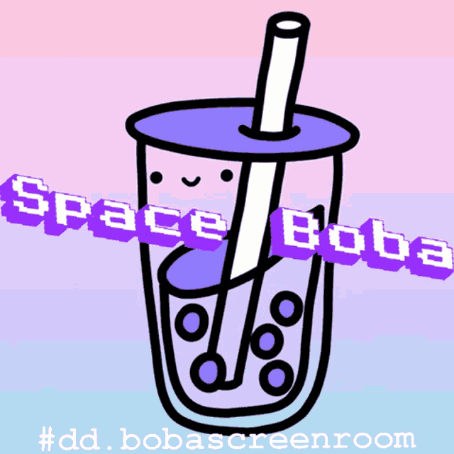 a drawing of a cup of space boba with a straw in it