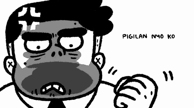 a black and white drawing of a man with pigilan n40 ko written below it