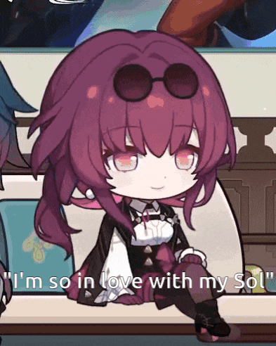 a cartoon girl with purple hair and sunglasses says i 'm so in love with my son