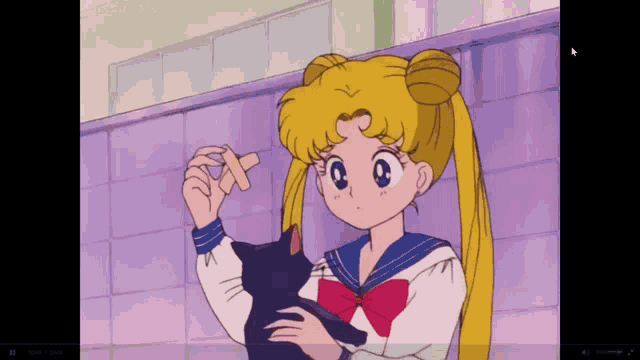 a girl in a sailor suit holds a black cat