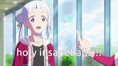 a picture of a girl with the words holy insaneballs below her
