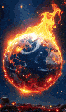 a picture of a burning earth with flames coming out of the center