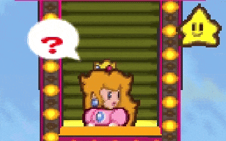 a pixel art of princess peach with a question mark