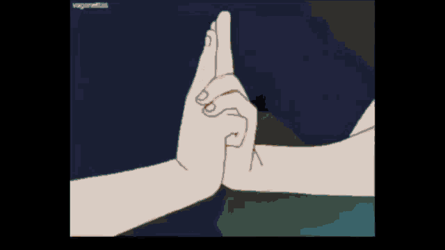 a cartoon of two hands making a triangle with their fingers .