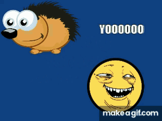 a cartoon of a hedgehog and a smiley face with the words y000000 on the bottom right