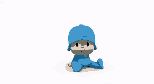 a cartoon character in a blue suit is crawling on the floor .
