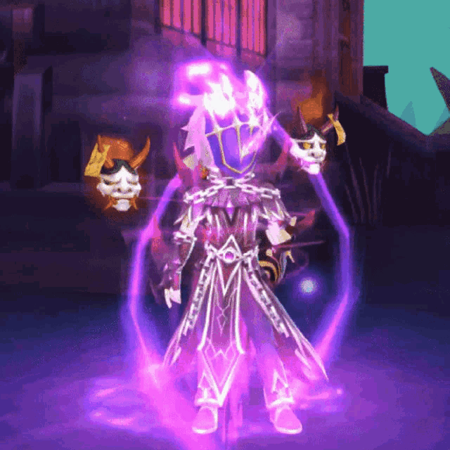 a video game character with a purple aura around them