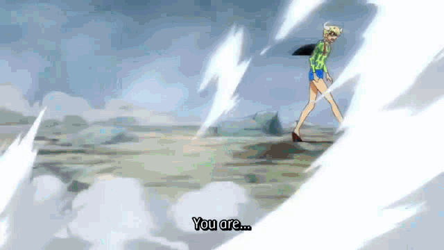 a man in a green shirt is standing in a field with a sword and says you are .