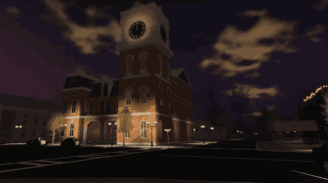 a clock tower on top of a brick building shows the time as 10:11
