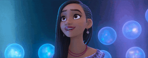 a close up of a cartoon character surrounded by bubbles .