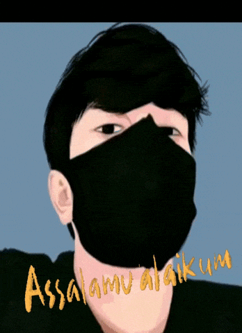 a drawing of a man wearing a black mask with the words assalamu alaikum written on the bottom