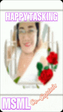 a blurred image of a woman with the words happy tasking msml co-captain