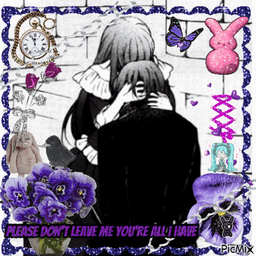 a picture of a girl hugging a man with the words please don t leave me you 're all i have on the bottom
