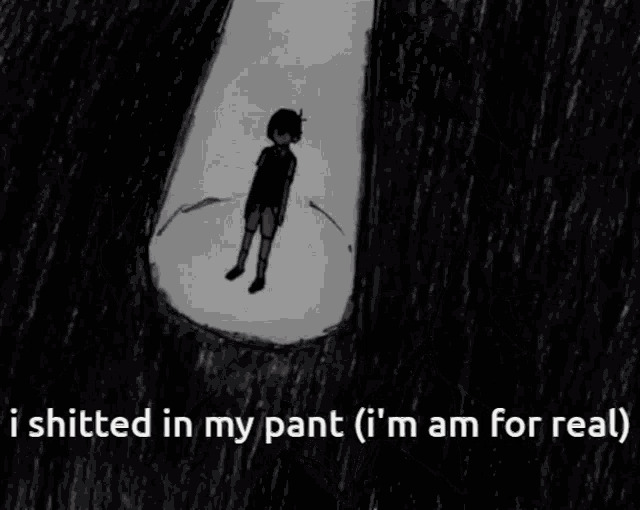 a black and white drawing of a boy with the words " i shitted in my pant i 'm am for real "