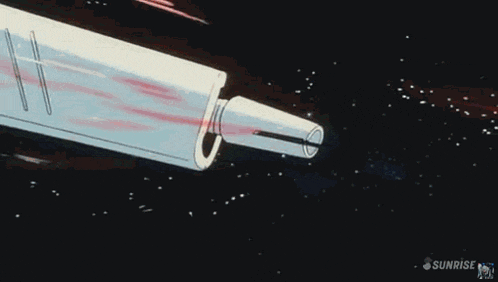a robot is flying through space with a rocket attached to its back .