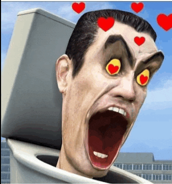 a cartoon of a man in a toilet with hearts on his eyes