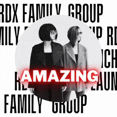 a poster for the rdx family group has two women on it