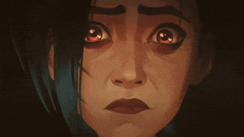 a close up of a woman 's face with blue hair